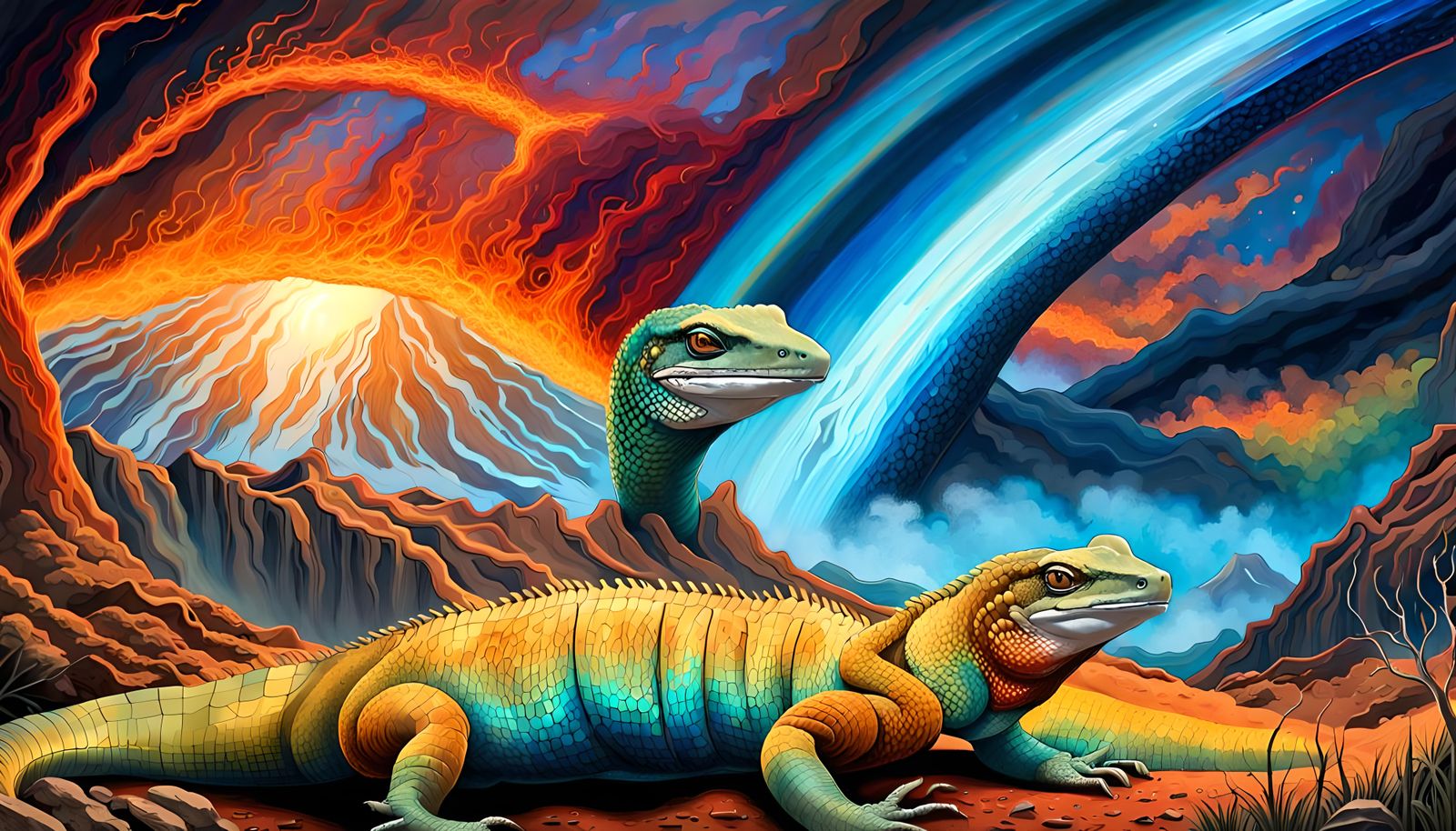 Giant Goanna in Primordial Landscape