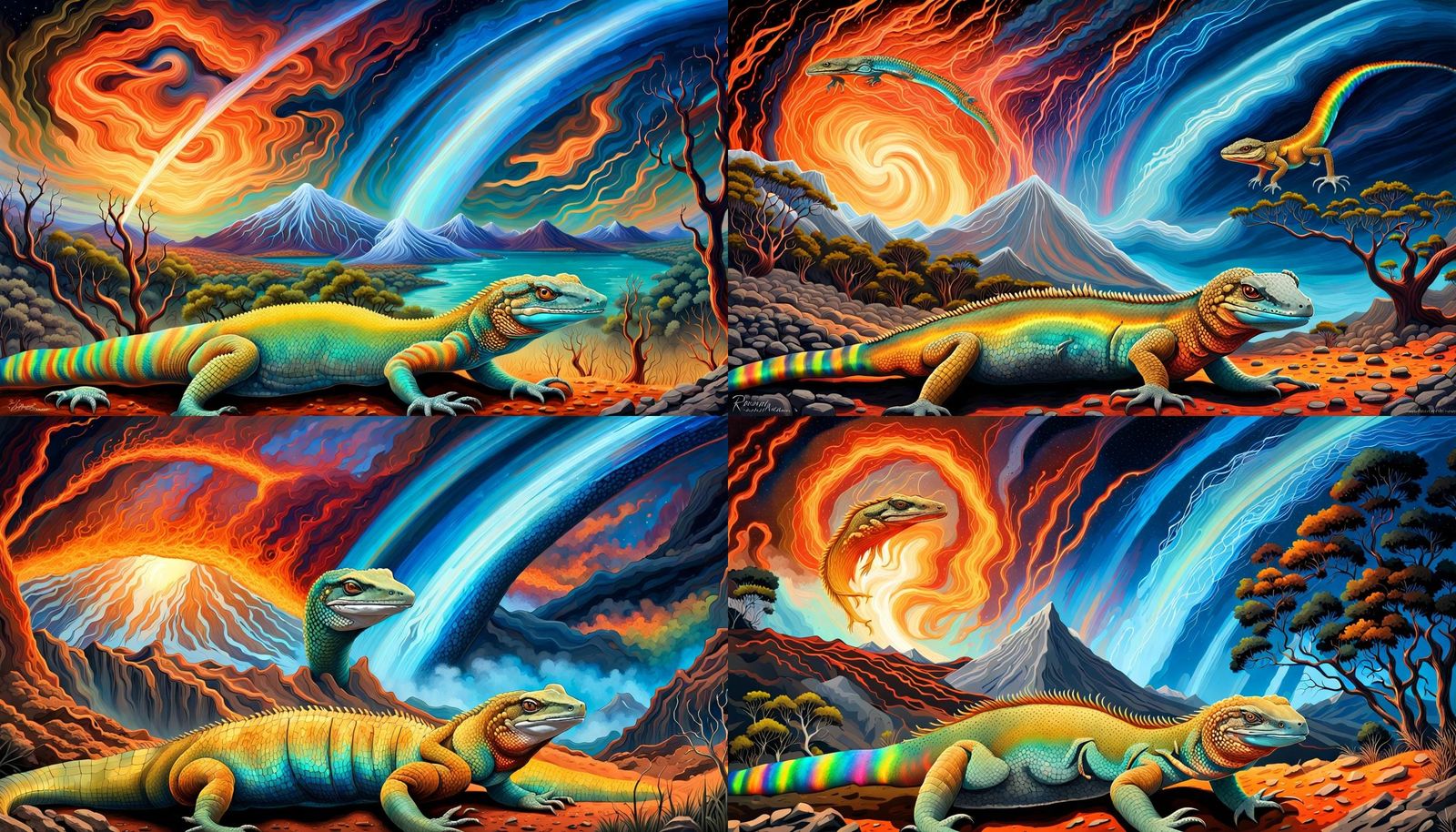 Giant Goanna in Primordial Lava Landscape