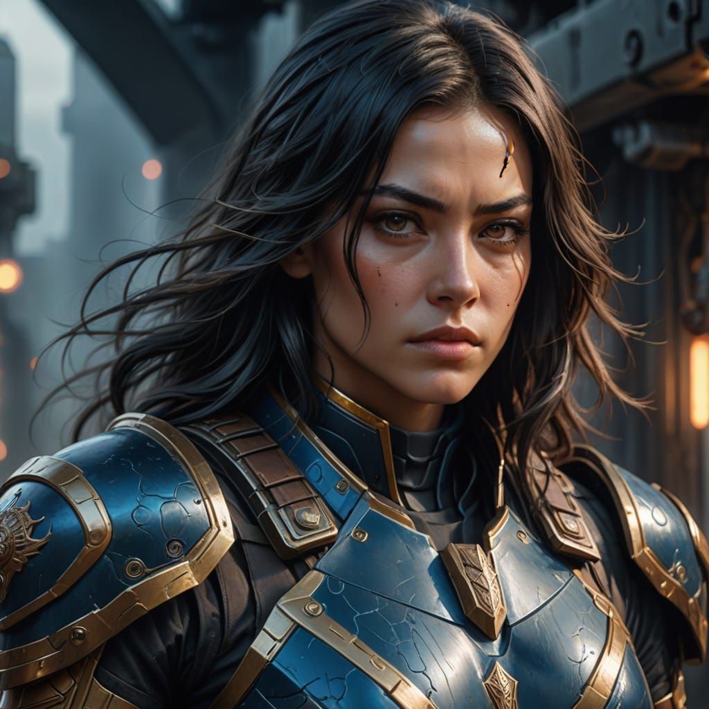 Epic Female Soldier Concept Art in Vibrant Fantasy Armor