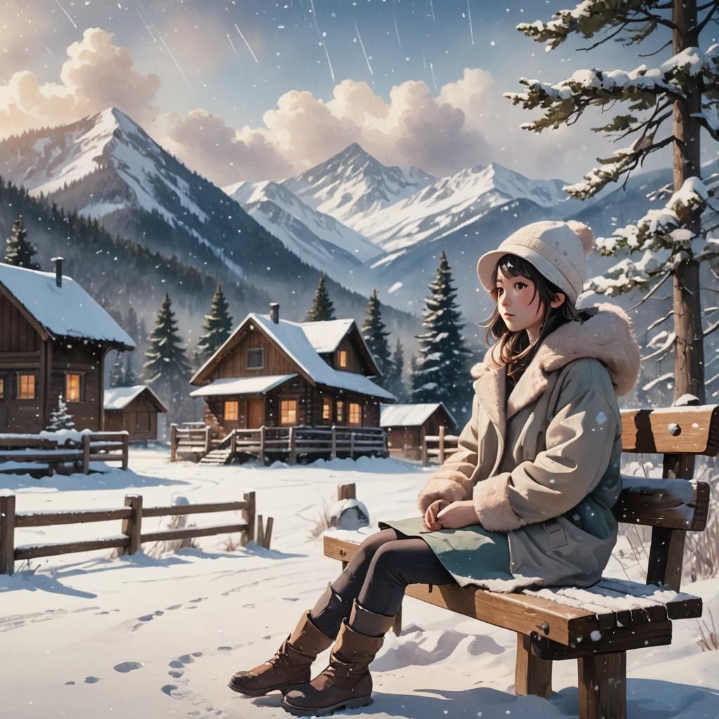 Snowy Wonderland Scene in Pastel Hues