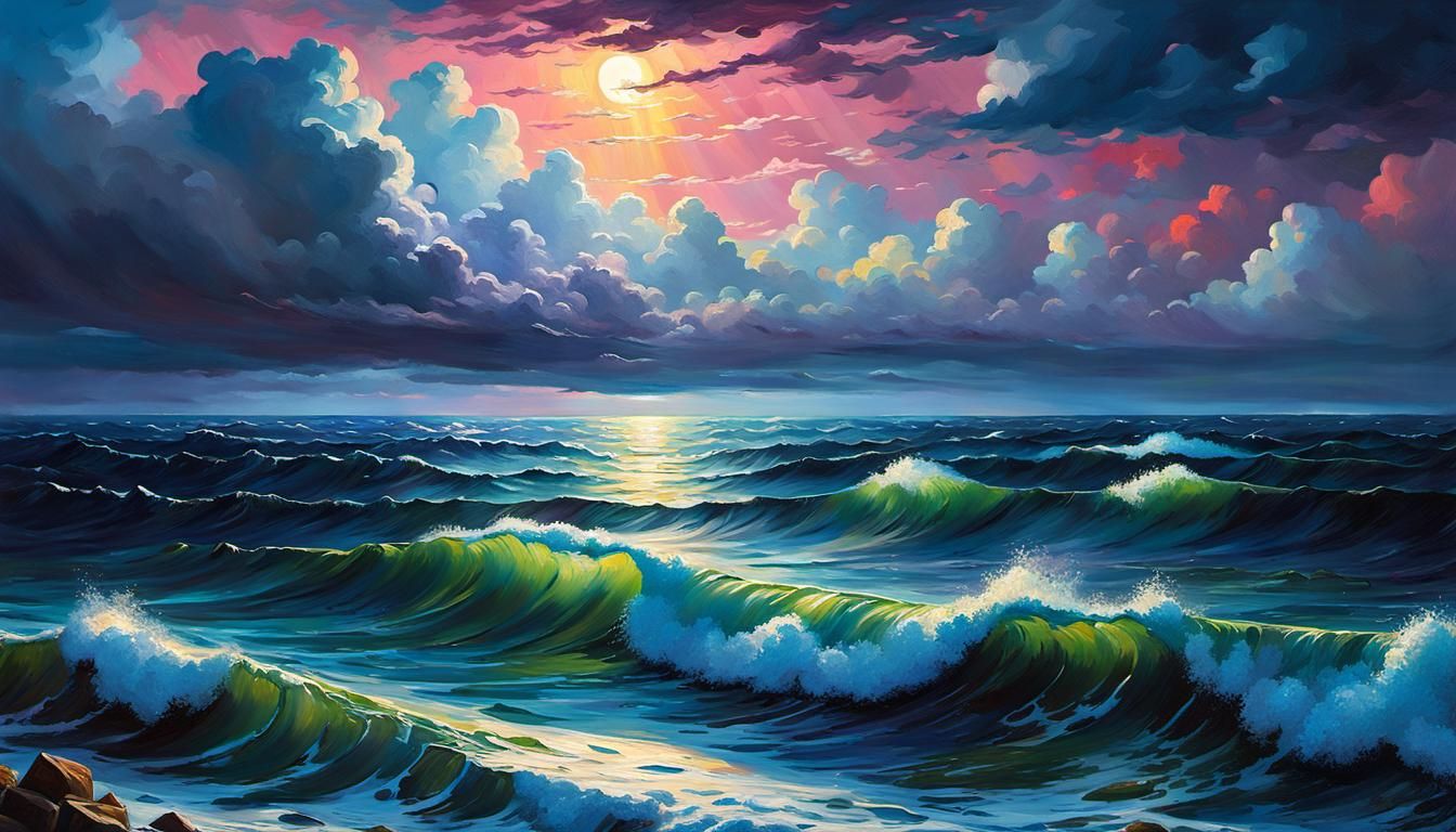 Epic Stormy Sea Crossword Puzzle: Impasto Oil Painting