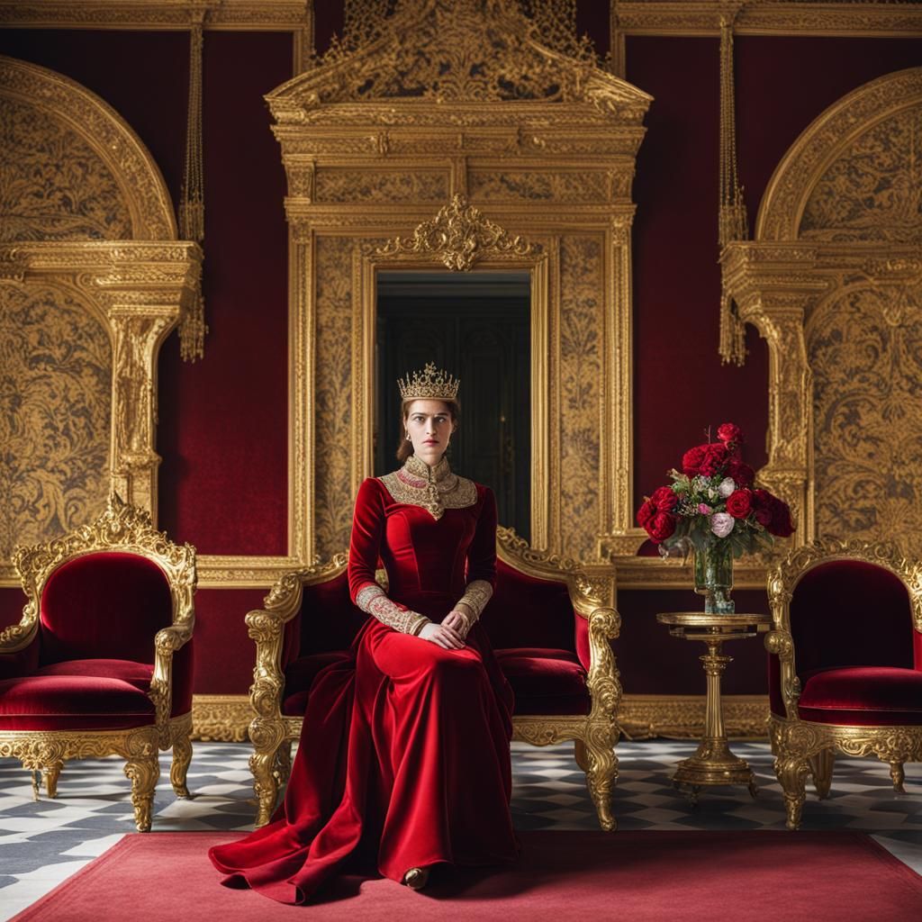Young Woman on Throne in Velvet Room