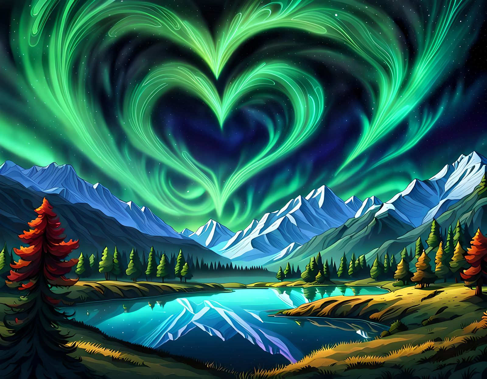 Aurora Borealis Heart Over Kashmir Valley