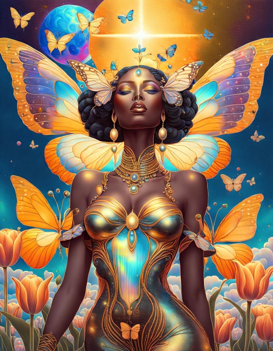 Iridescent Tulip Goddess in Klimt Style