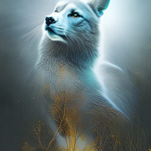 Cyberpunk Dog Portrait with Golden Outlines