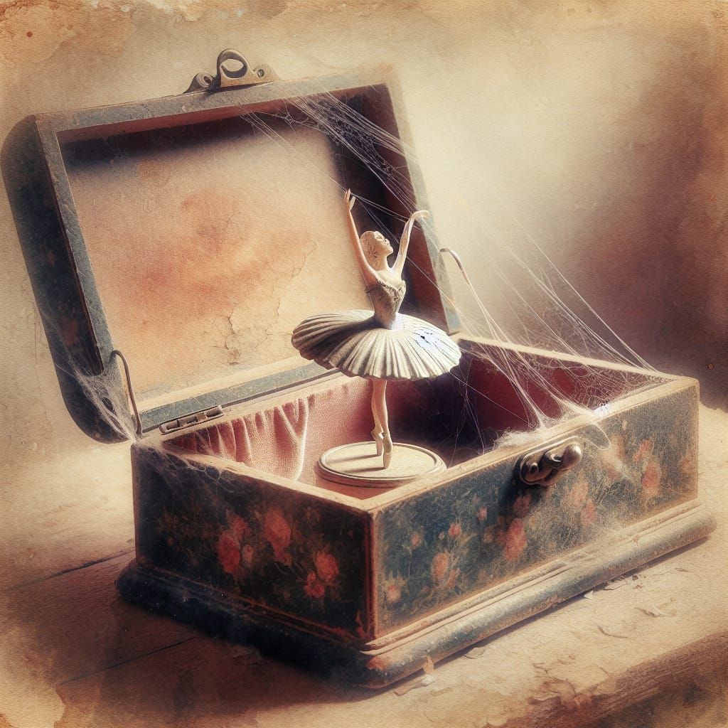Antique Music Box Ballerina in Watercolor Style