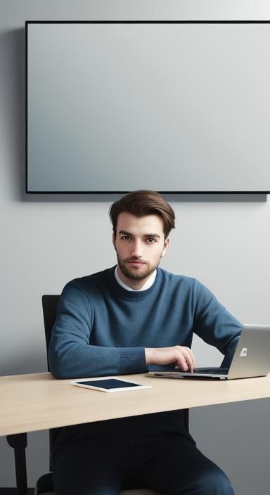 Man at Desk with Laptop in Contemporary Style