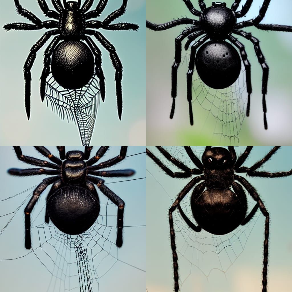Giant Black Spider on Dewy Web