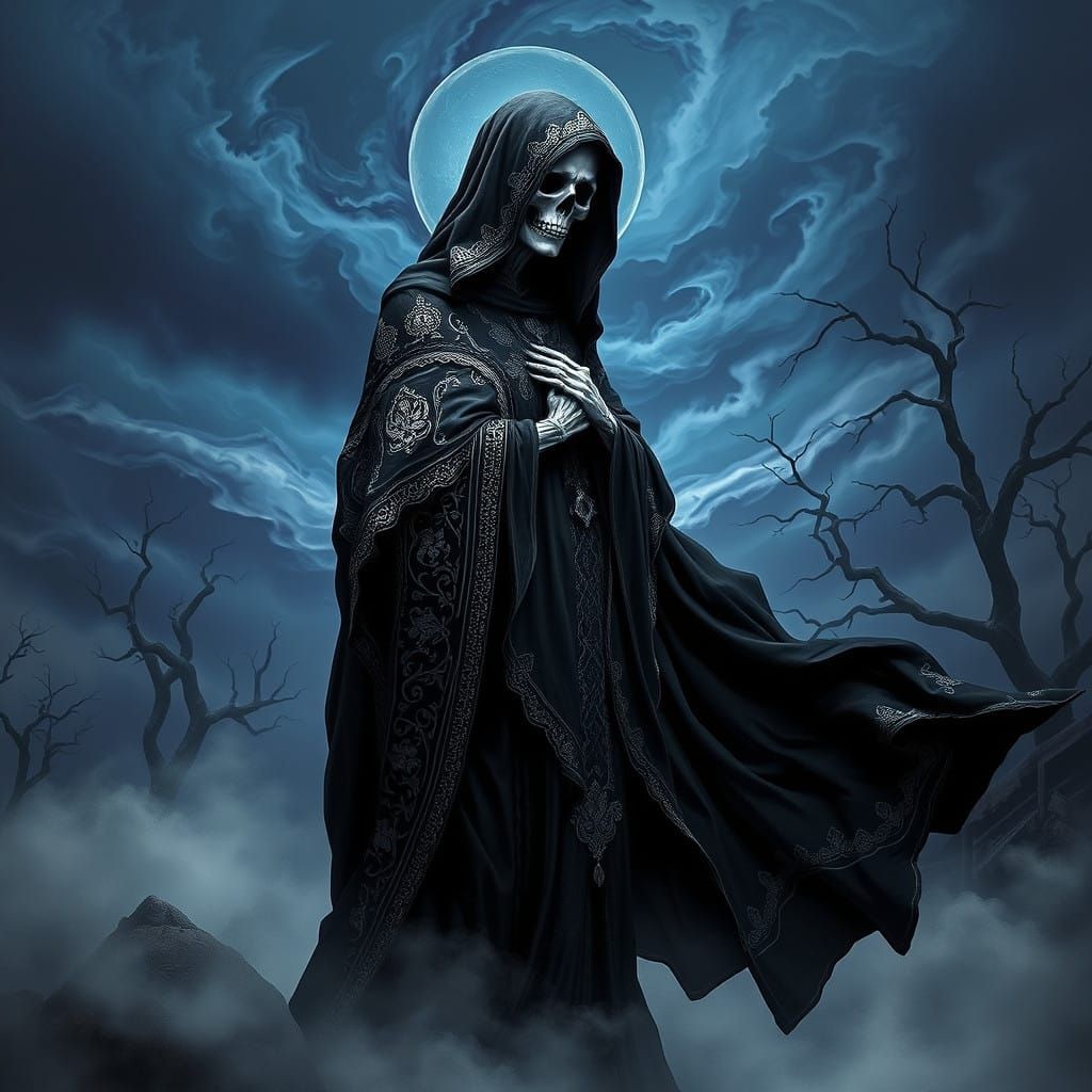 Santa Muerte in a Mystical, Surreal Landscape