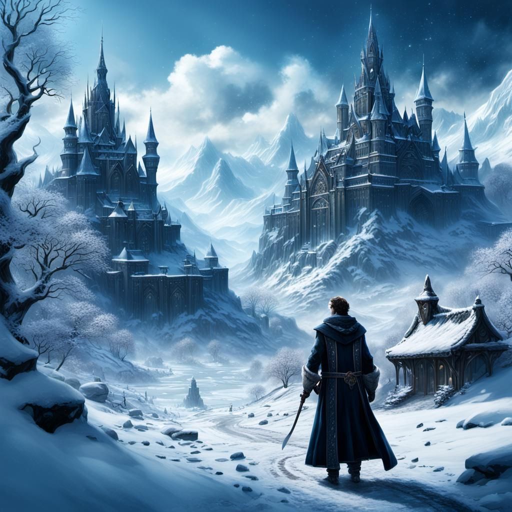 Mage Surrounded by Snow Magic: Digital Matte Painting