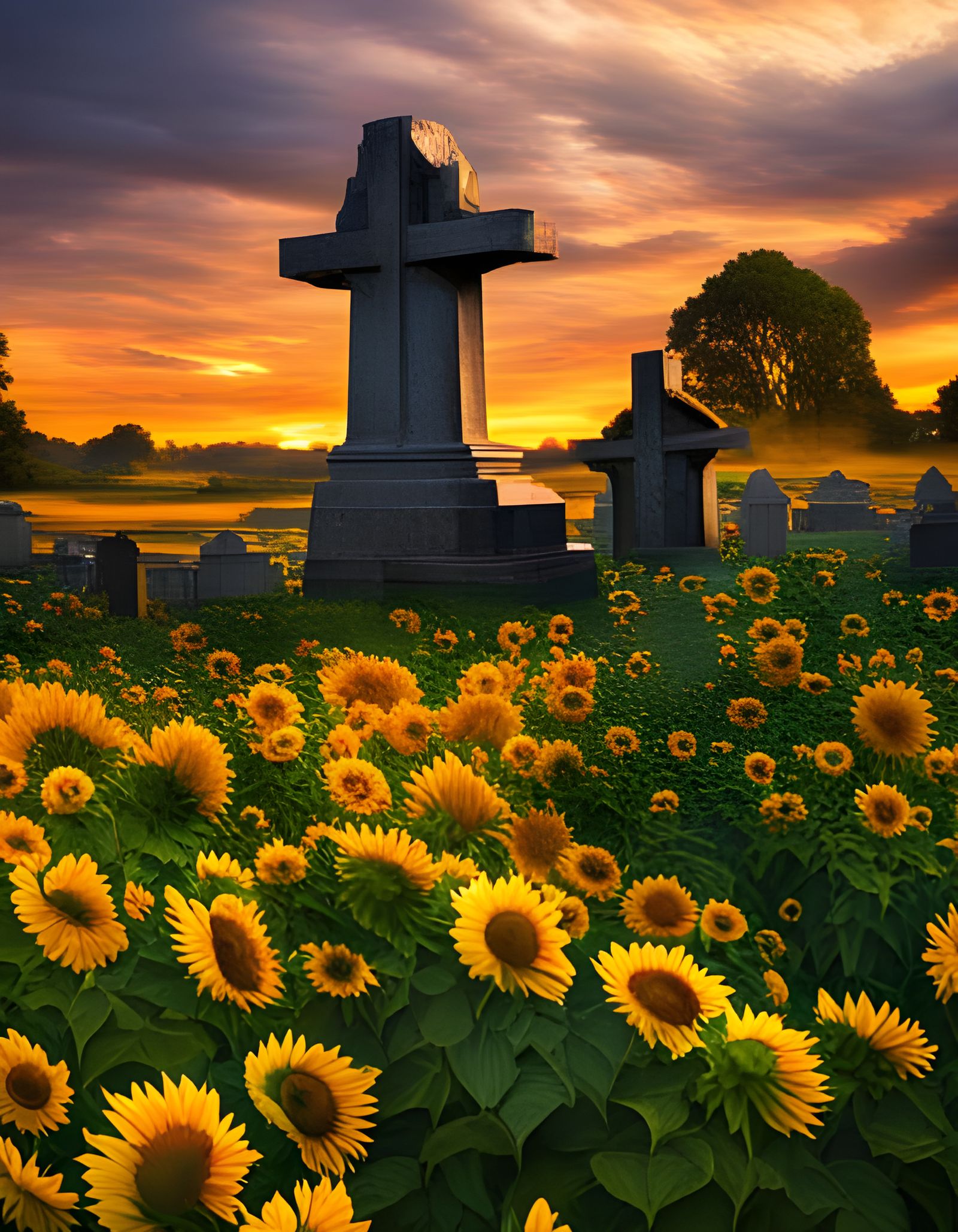 Sunflowers Bloom in Cemetery