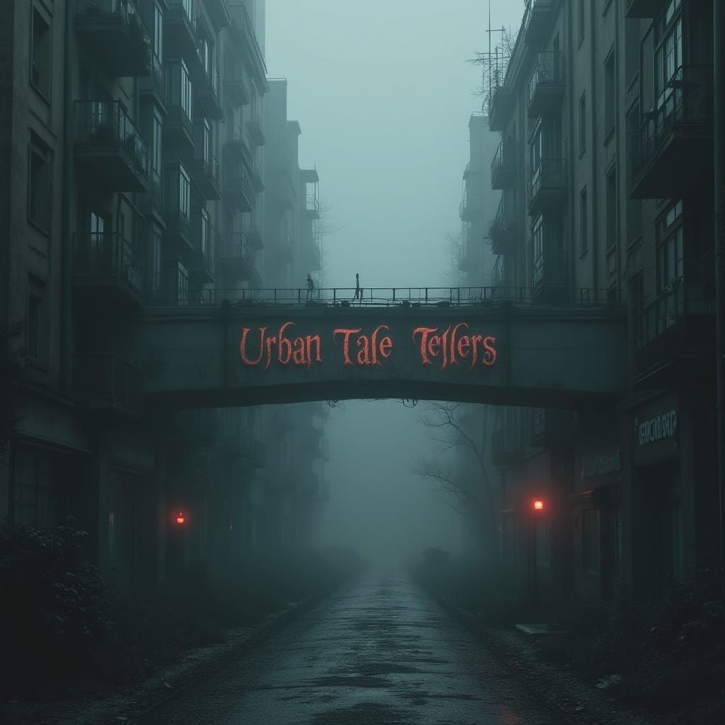 Eerie Gothic Urban Landscape in Dark Blues and Grays
