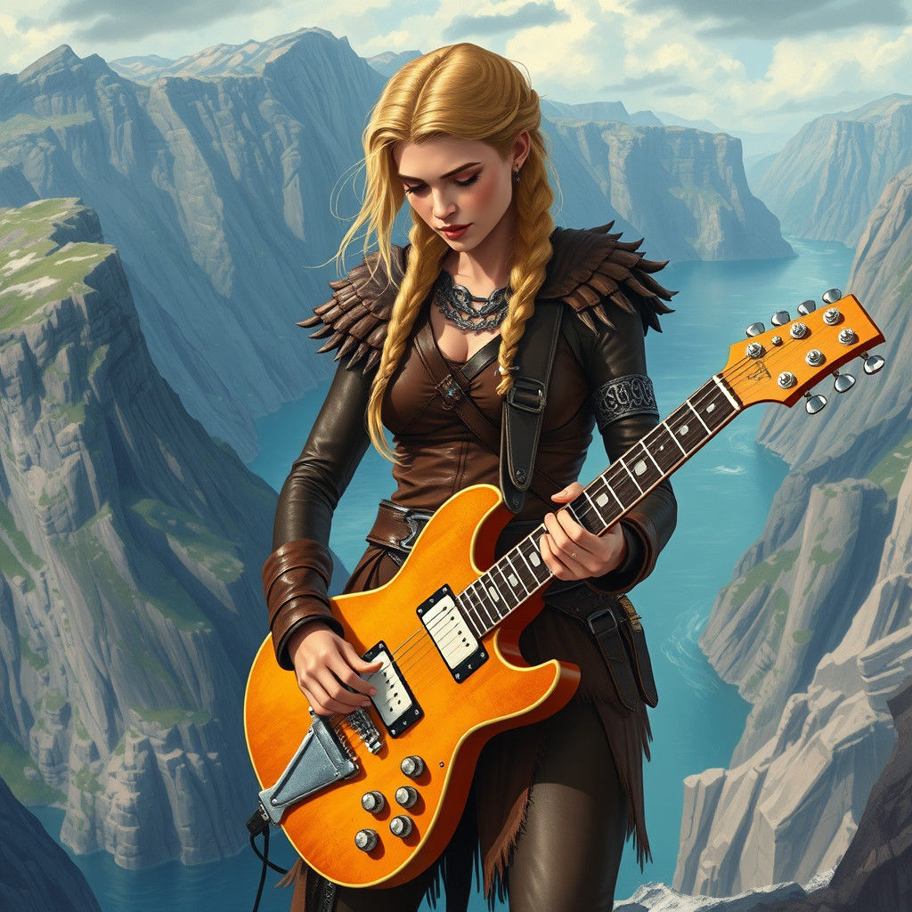 Viking Woman Rocks Out on Electric Guitar