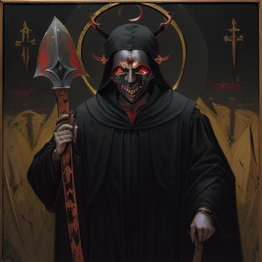 Terrifying Hidden-Faced Executioner as Religious Painting