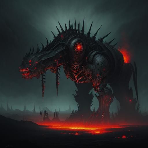 Towering Robotic Oven Beast in Dark Fantasy Style