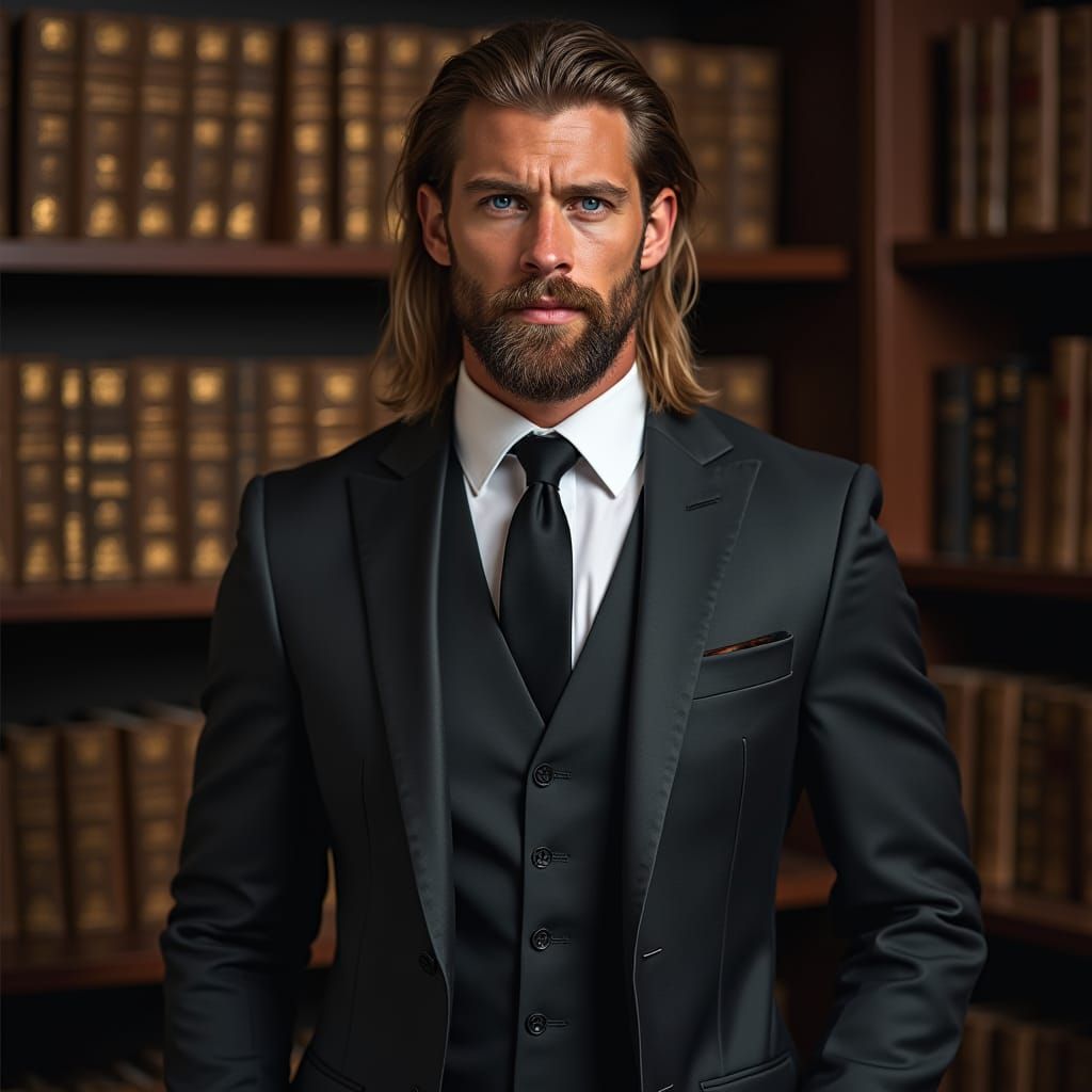 Confident Man with Piercing Eyes in Academic Setting