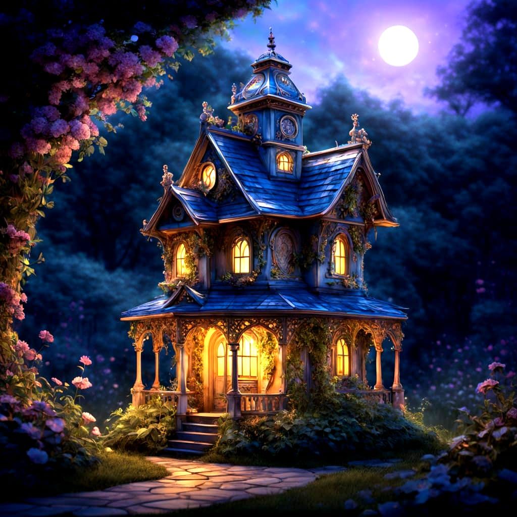 Fantastical Victorian Birdhouse in Detailed Watercolor