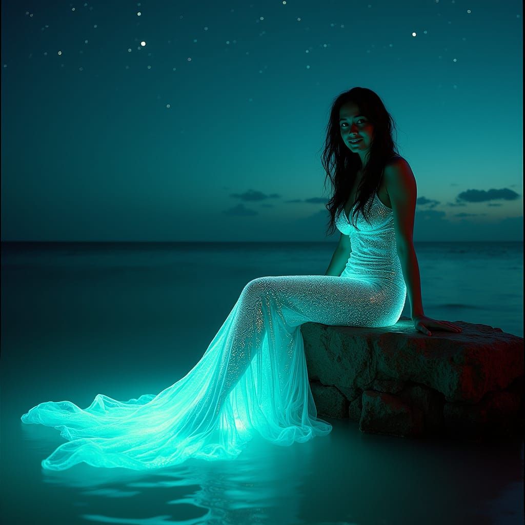 Cyber Mermaid at Night in Cyberpunk Style