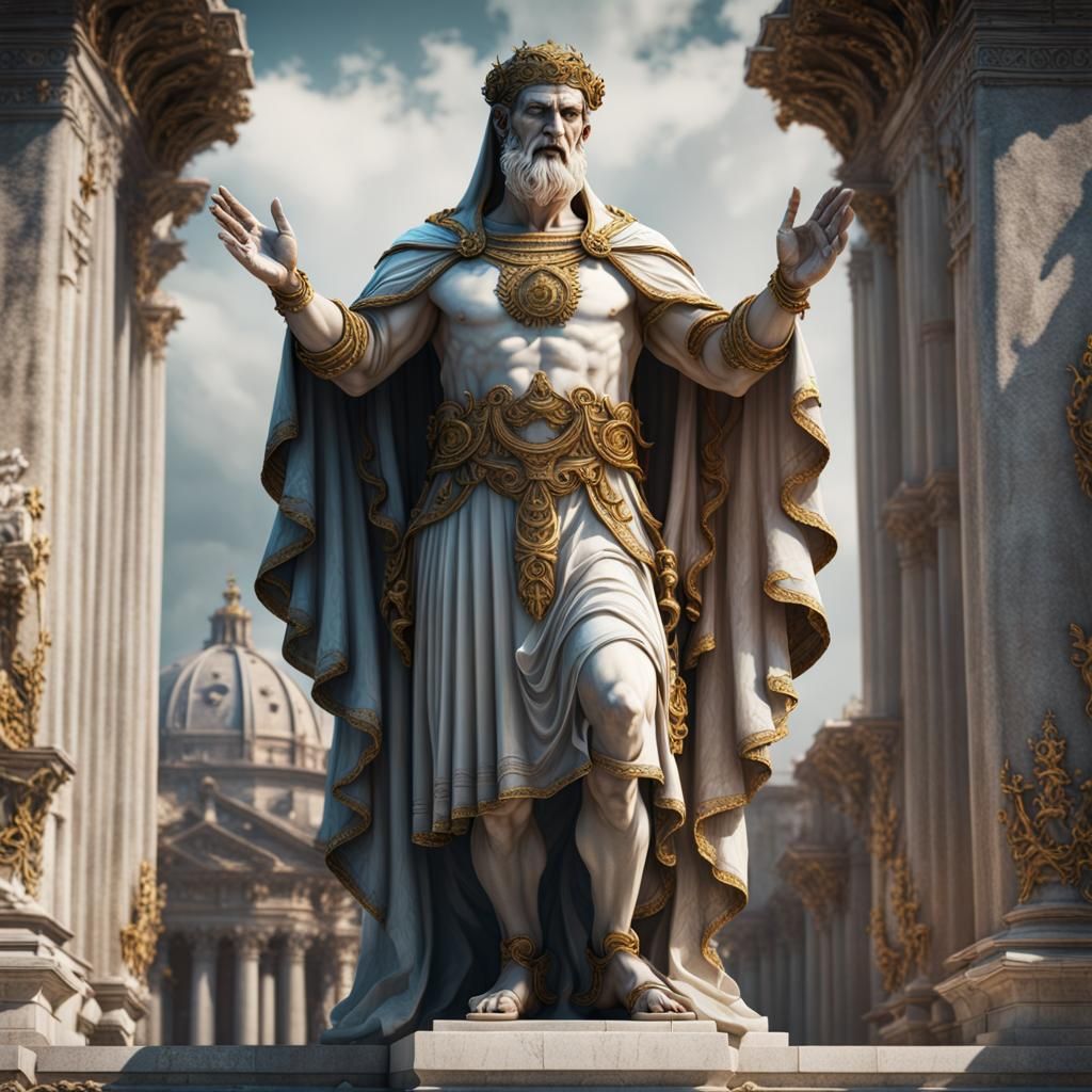 Two-Faced God Marble Statue in Roman Garb