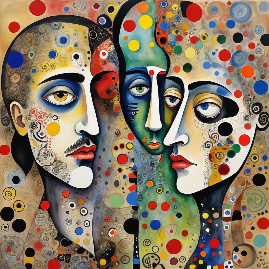 Good and Evil Face-Off in Expressionist Watercolor