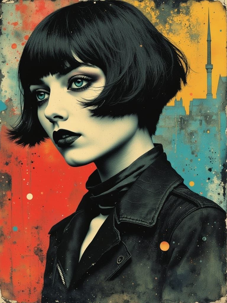 Gothic Woman in Abstract Surreal Landscape