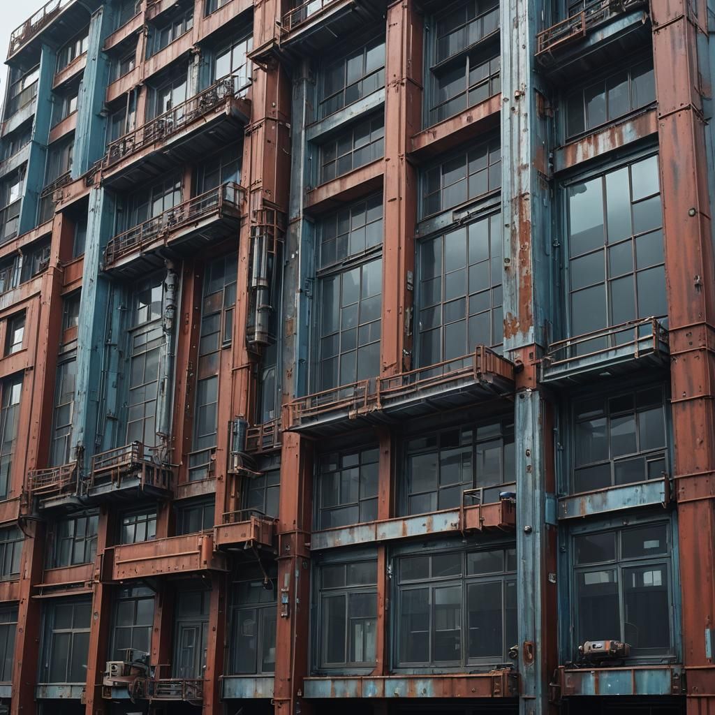 Cyberpunk Theatre Facade with Exposed Mechanics