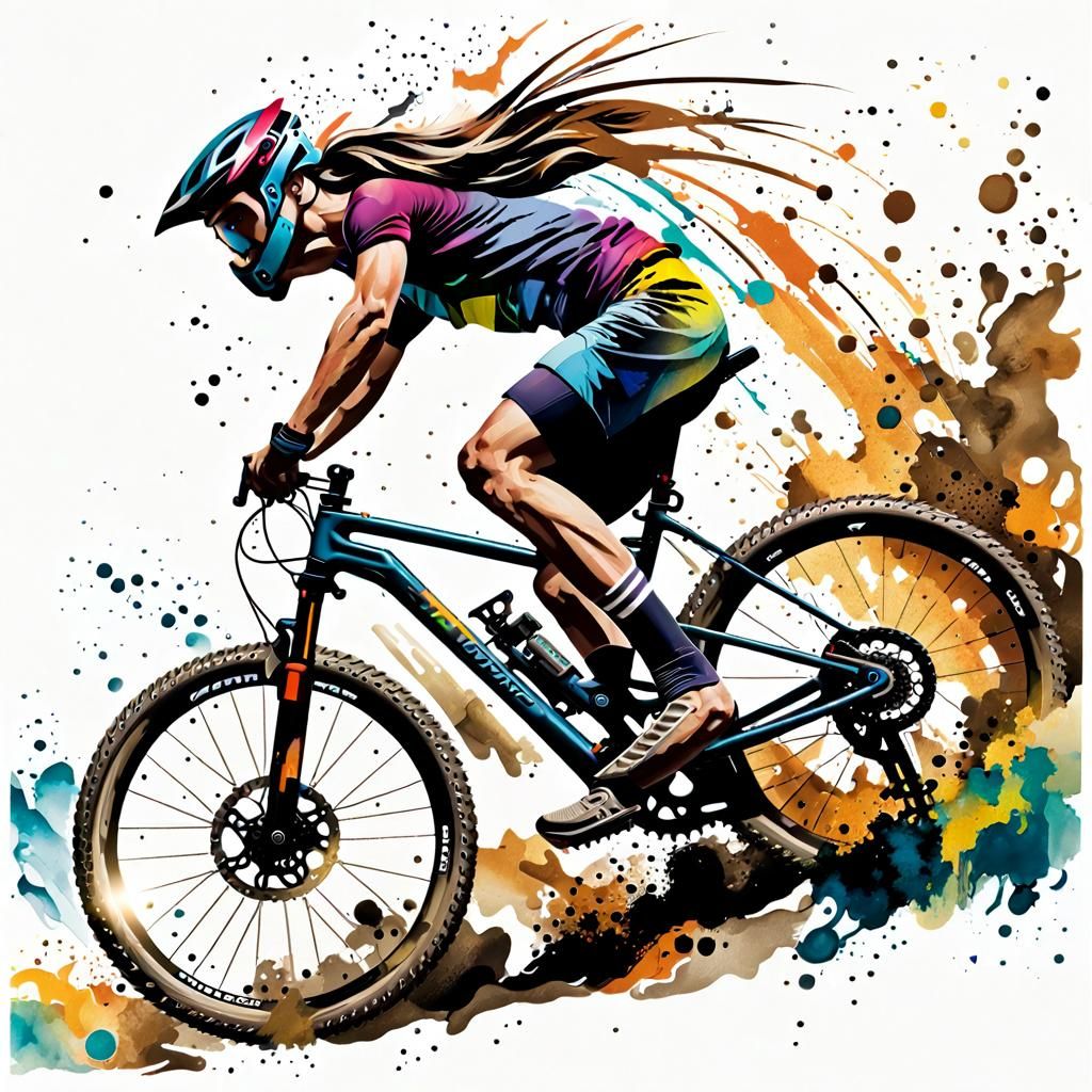 Abstract Watercolor Portrait of a Mountain Biker