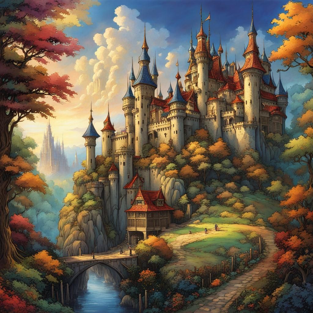 Fairytale Castle with Naccarat Walls in Anime Style