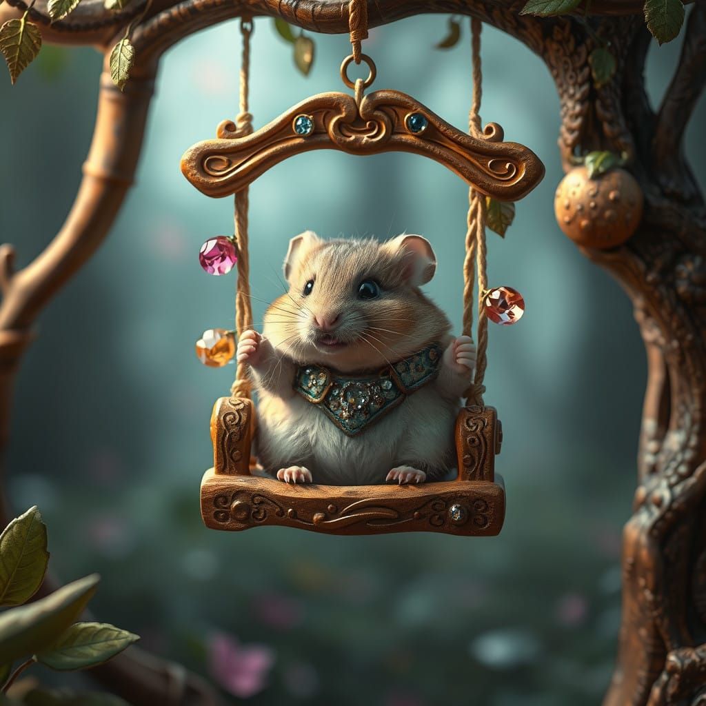 Whimsical Hamster in Dreamlike Swing