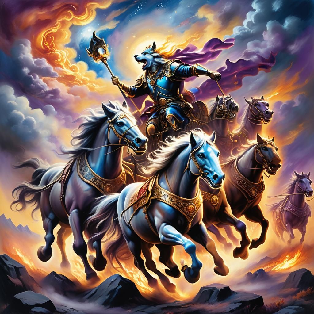 Sol's Fiery Flight: A Charcoal Chariot Chase