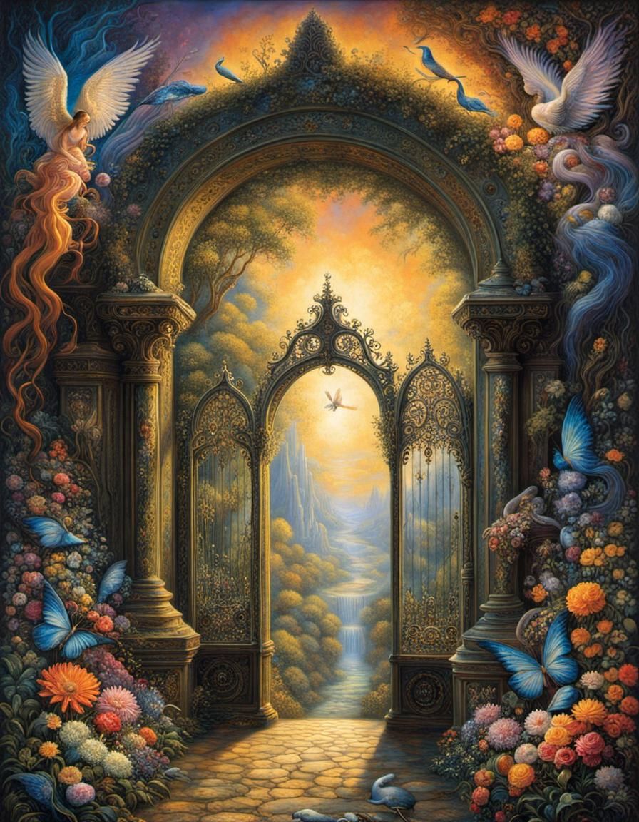 Ethereal Gateway: A Gothic Oil Painting