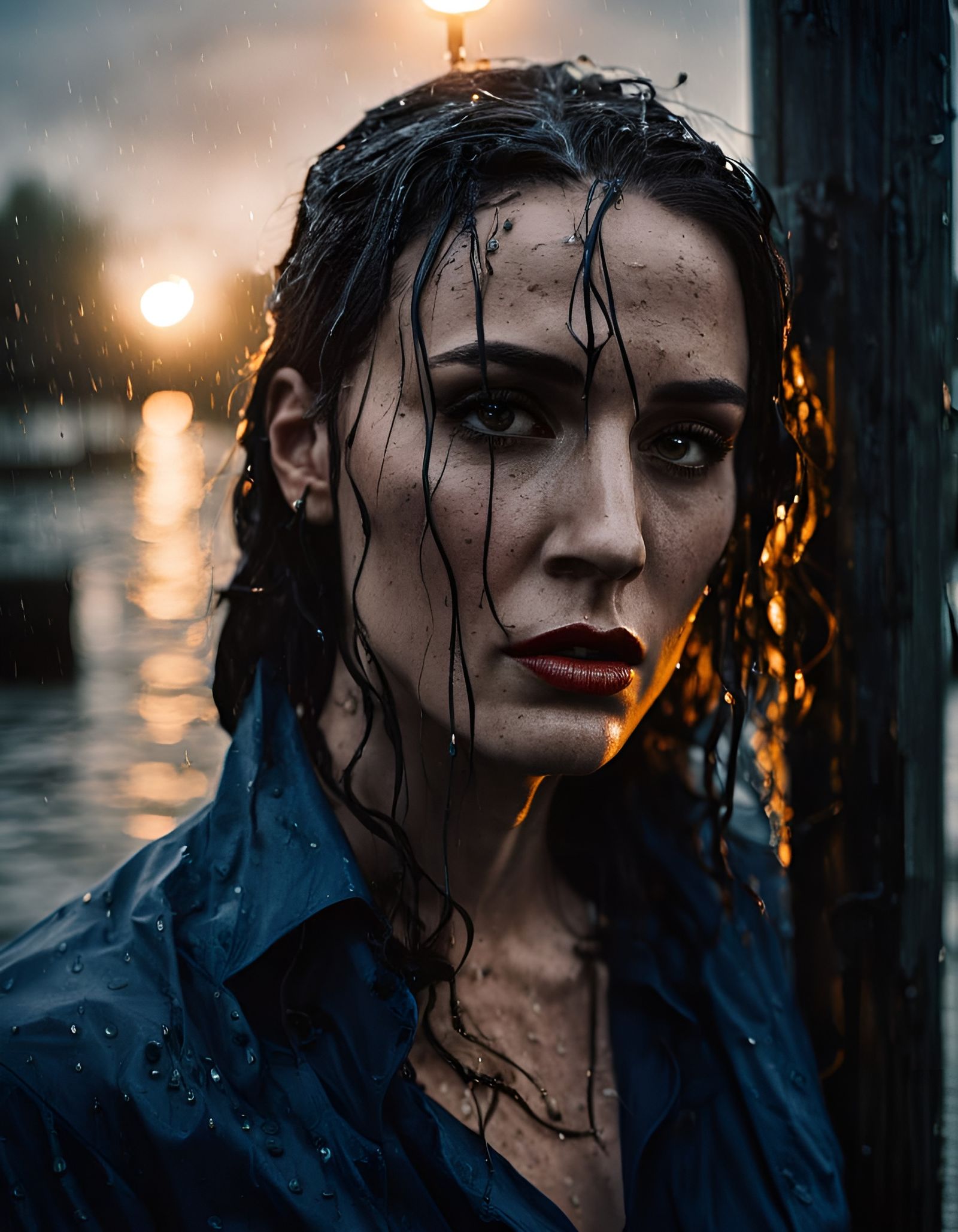 Woman by Light Post on Dock