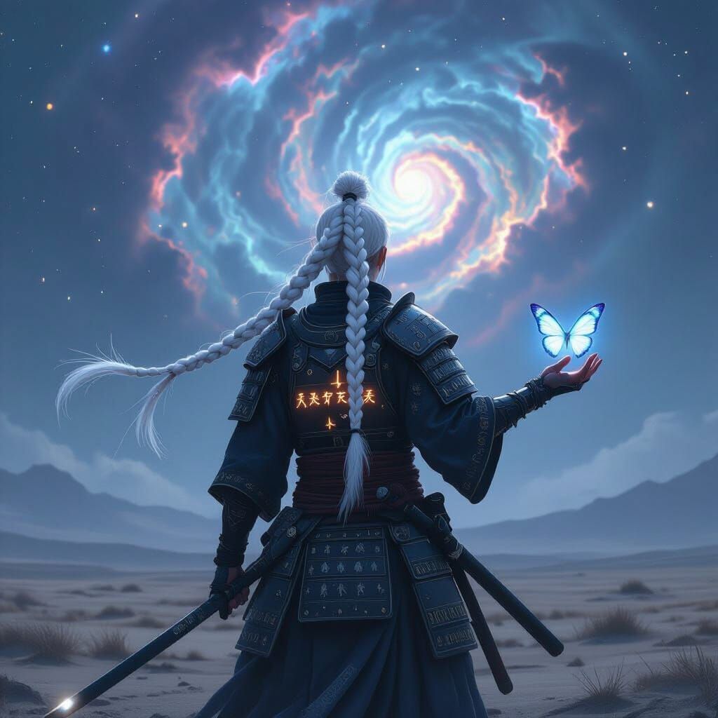 Samurai Under Nebulae in Matte Painting Style