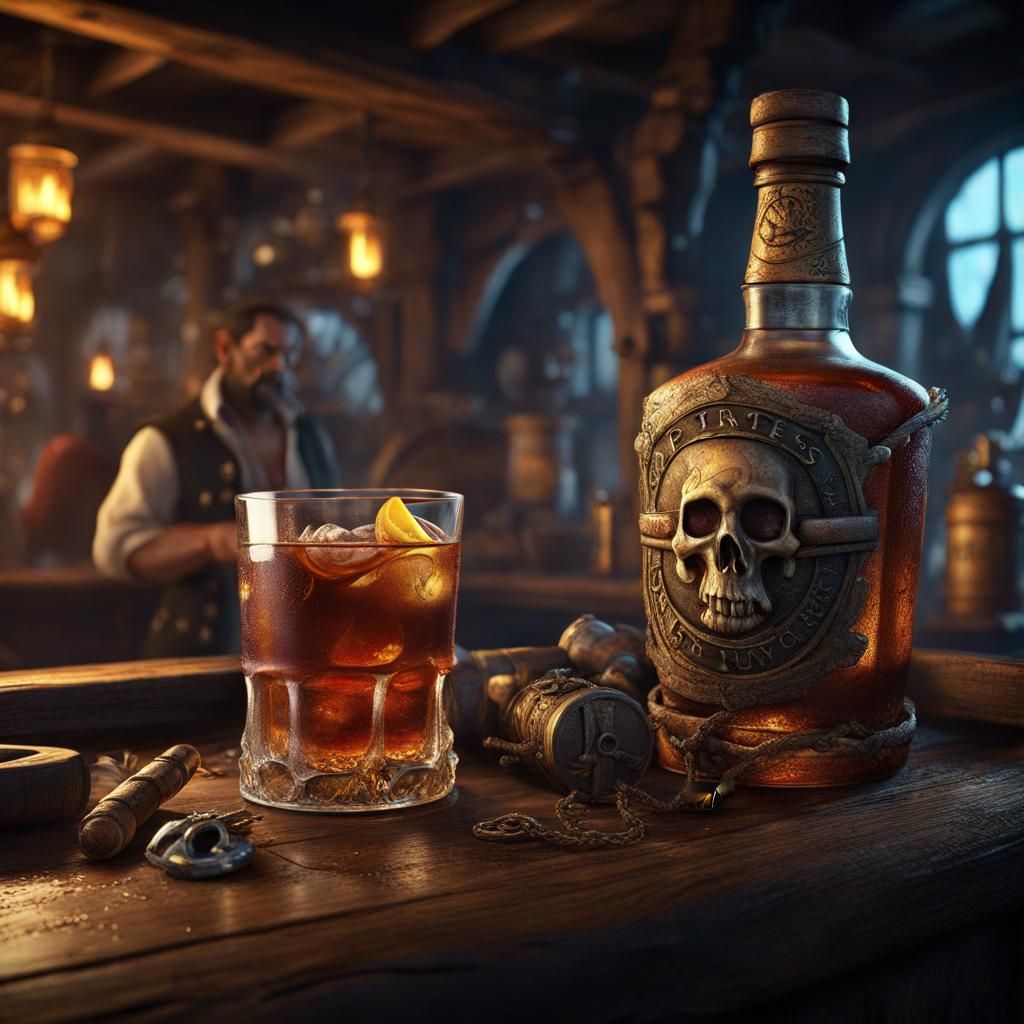 Pirates Drinking Rum: Detailed Digital Art