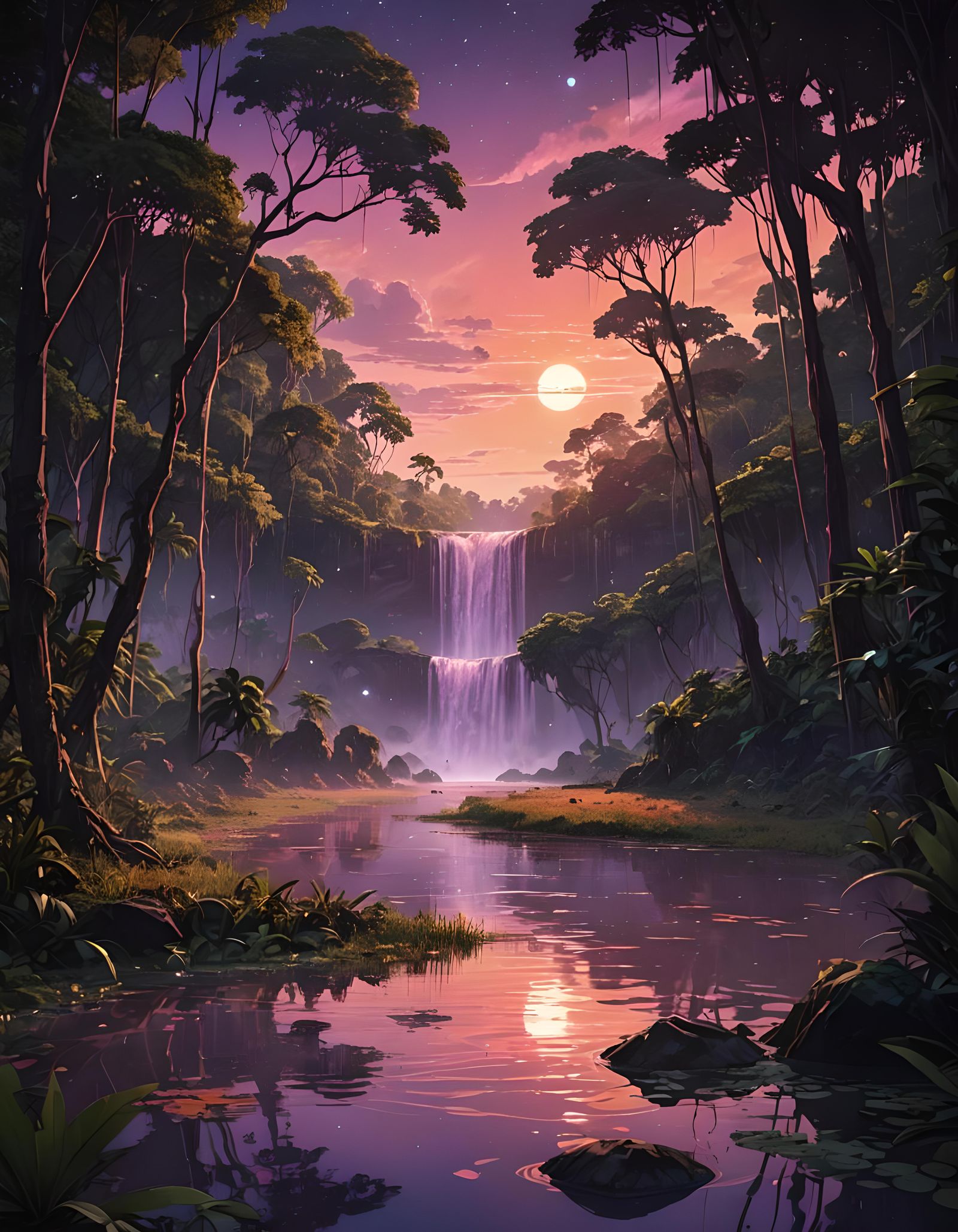 Amazon River Scene with Earth, Anime Style