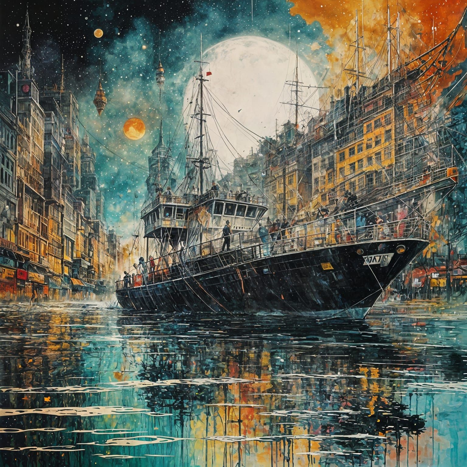 Surreal Galaxy World Scene with Tiger Silhouette in Vibrant ...