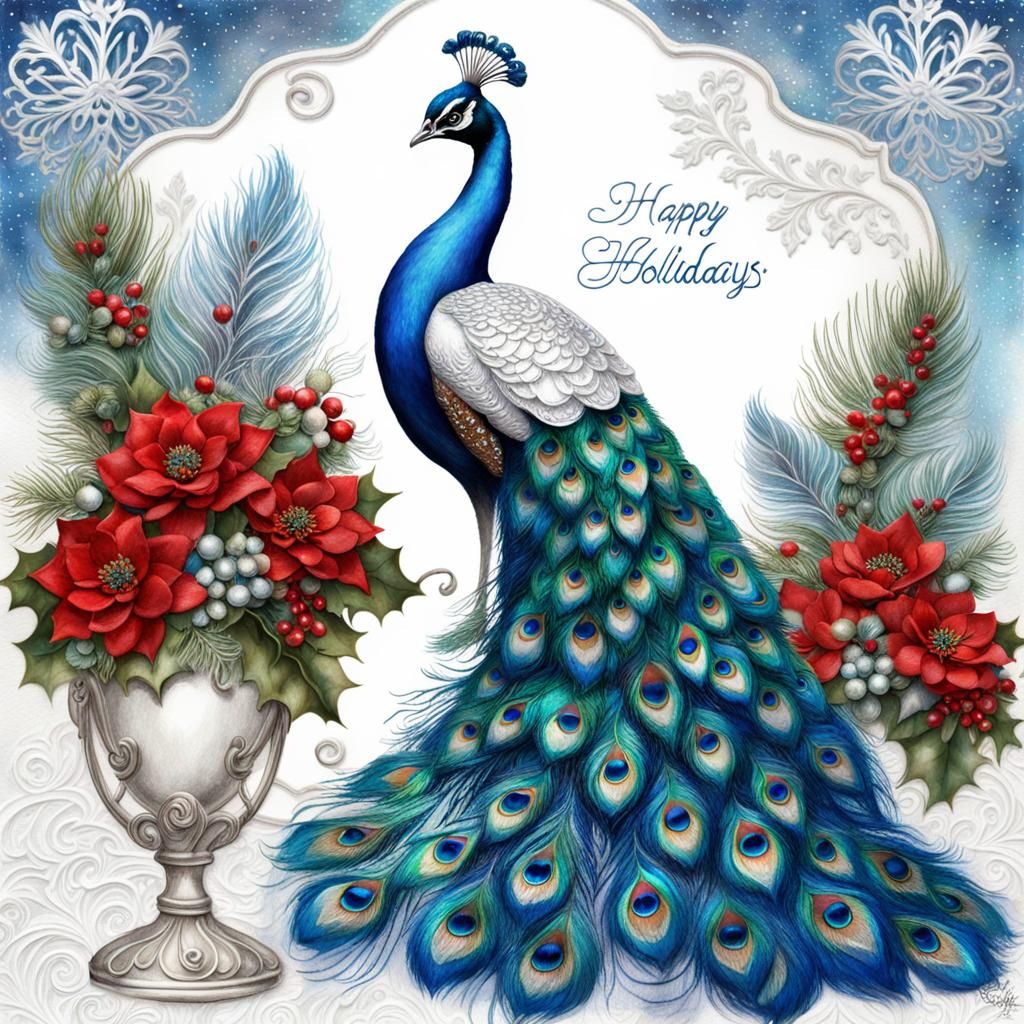 Peacock in Christmas Gown: 3D Digital Art