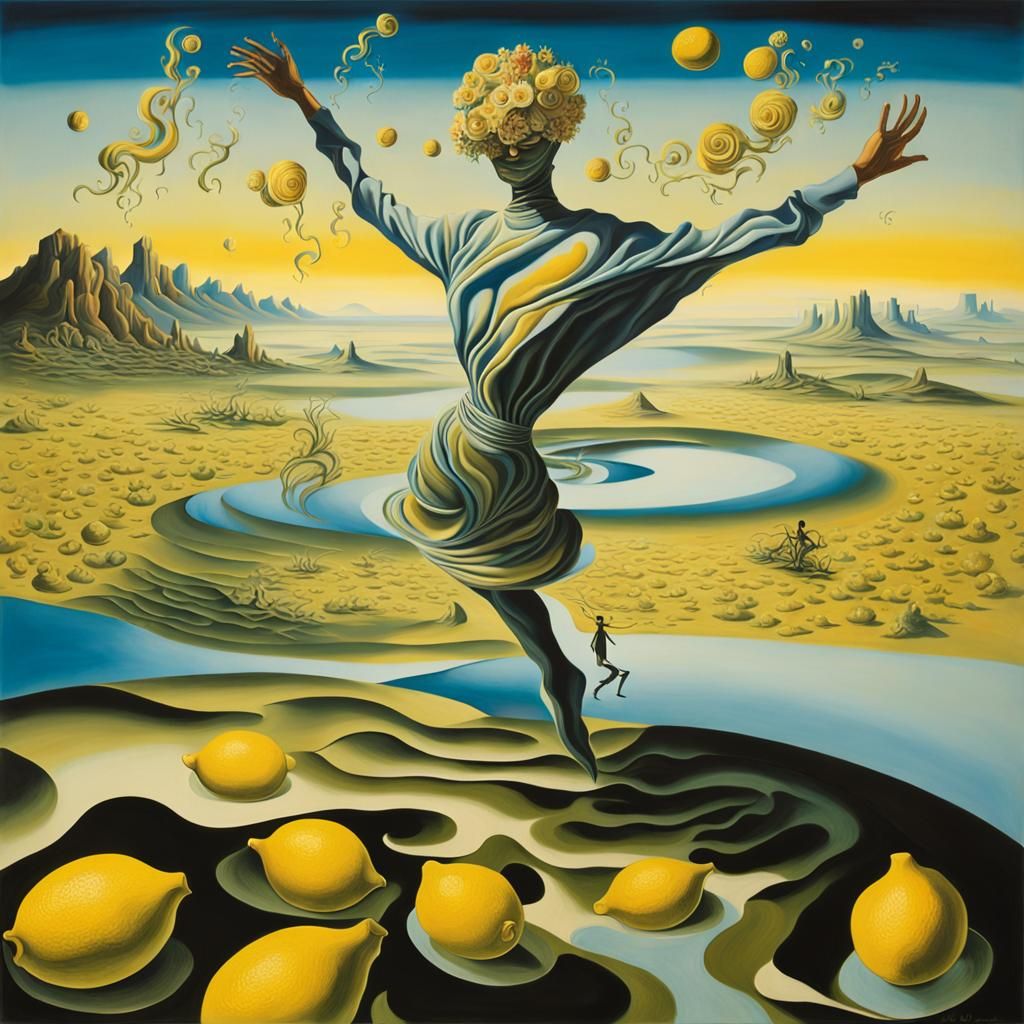 Surreal Landscape with Elastic Flora and Gothic Musician