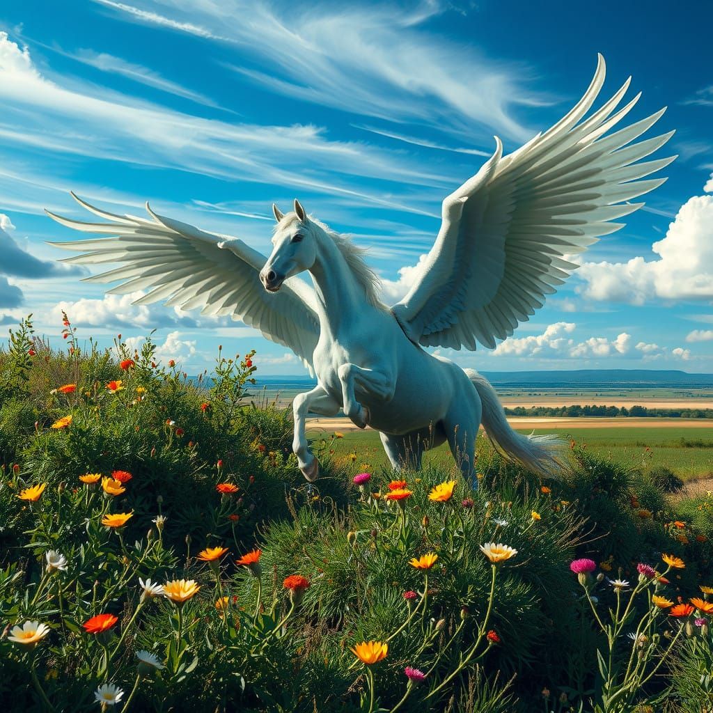 Hyperrealistic Pegasus in Emerald Thicket