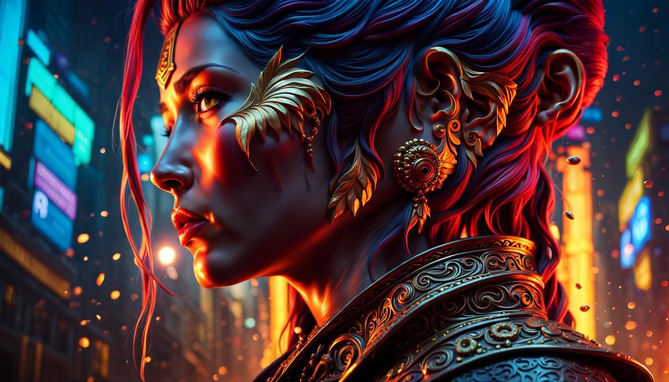 Intricate Dark Fantasy Woman with Snake, Splash Art