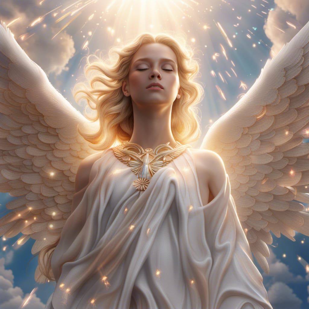 Angel,  Heaven, consciousness, pure love, the light of God, love connects us all, hyperreal, hyperdetailed, 8k resolutio...