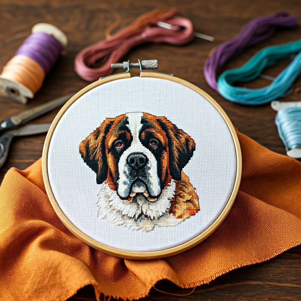 Cross-Stitch Saint Bernard Dog Portrait