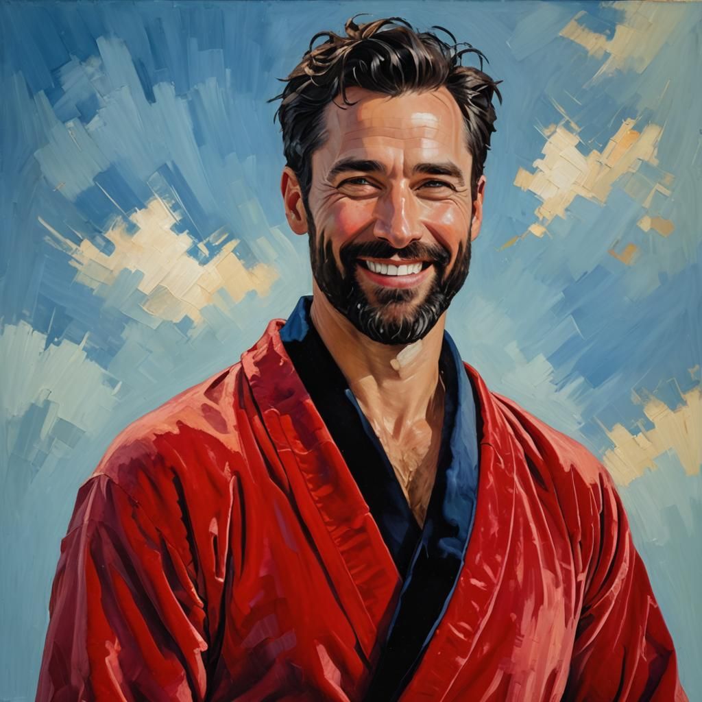 Cheerful Bearded Man in Impressionist Oil Painting