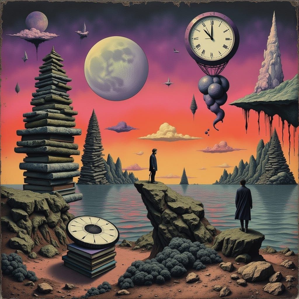 Surreal Dreamscape with Melting Clocks and Floating Islands
