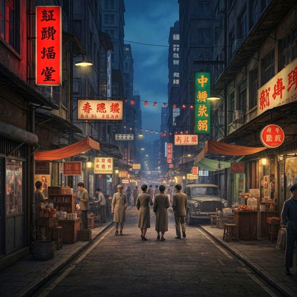 Bustling 1930s Hong Kong Night Market