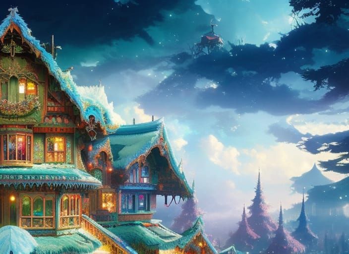 Hyperdetailed Fairy Gingerbread House on Christmas Eve