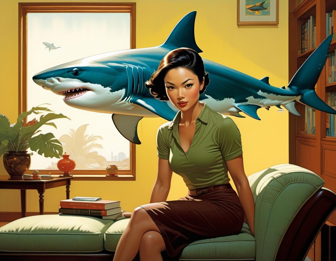 Shark in Living Room: Pop Art Illustration
