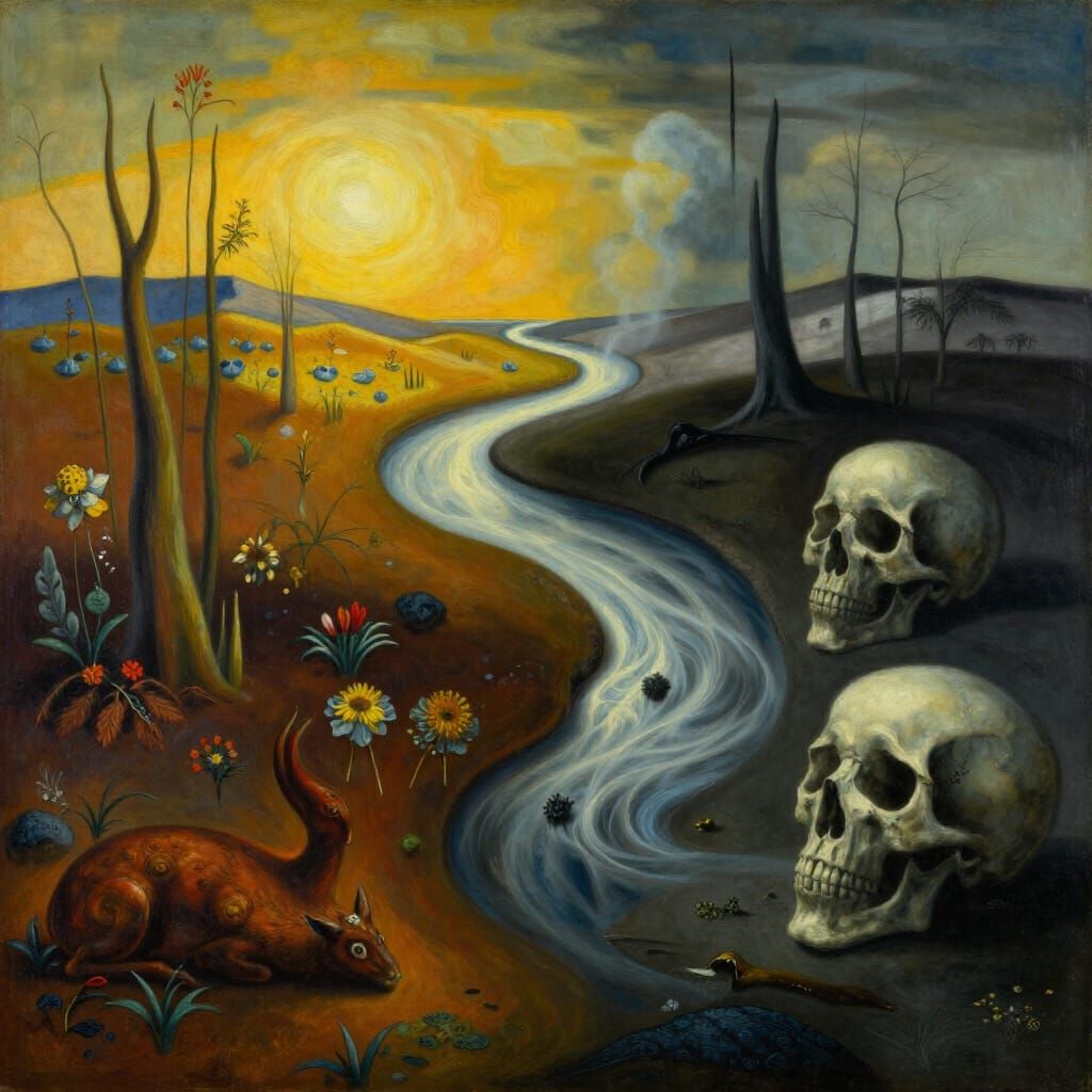 Surreal River Divides Life and Death Oil Painting
