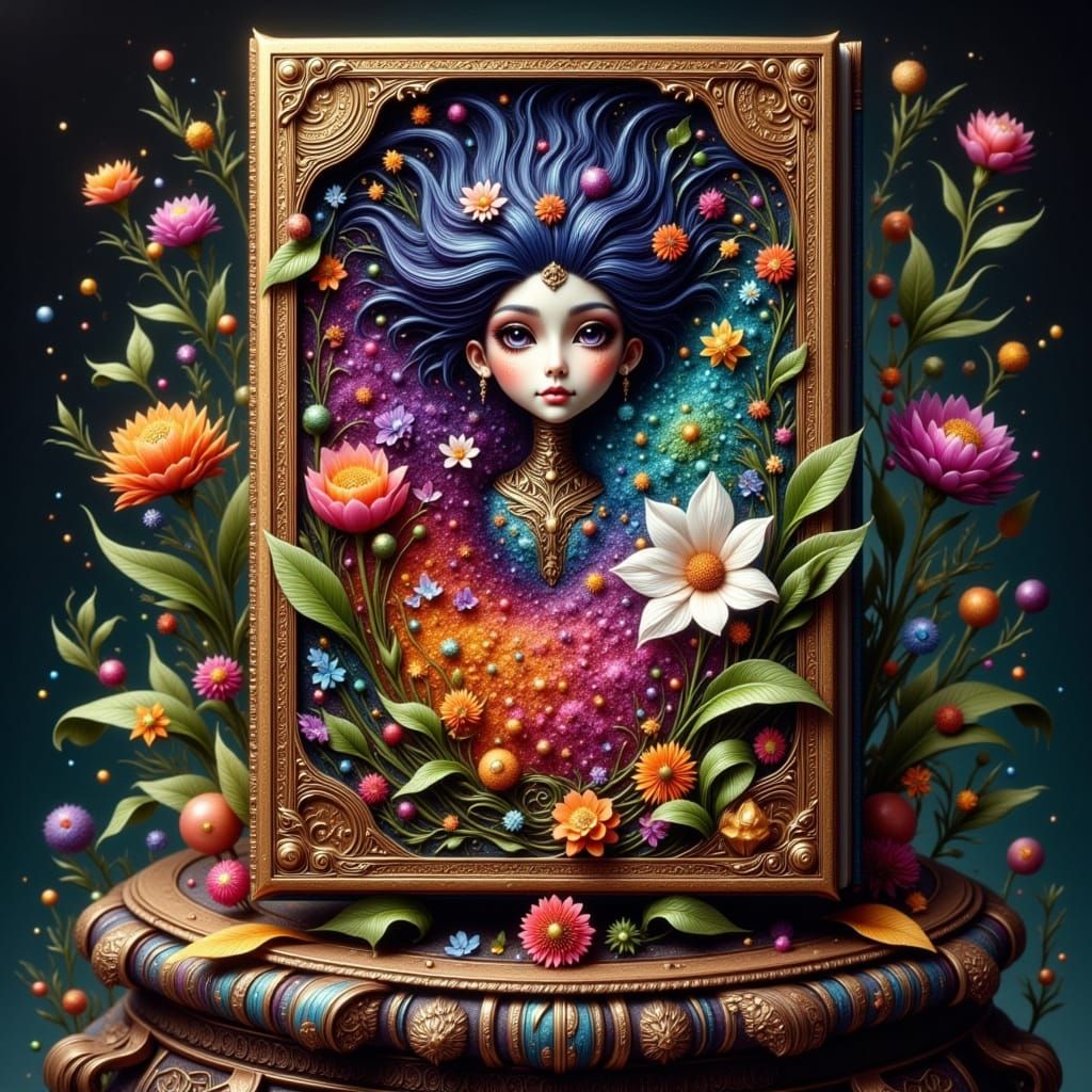 Ancient Leather-Bound Tome in Whimsical Florals