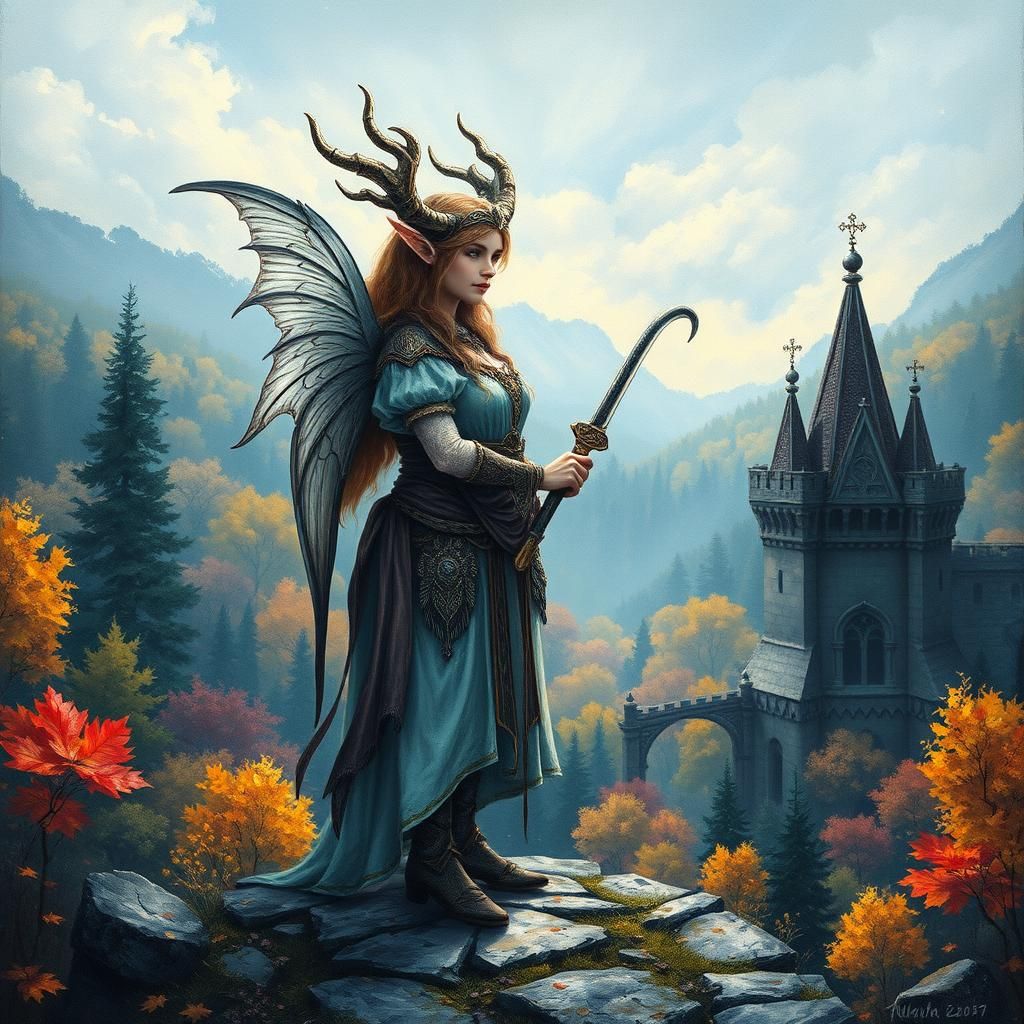High Elf in Castle Overlooking Autumn Forest
